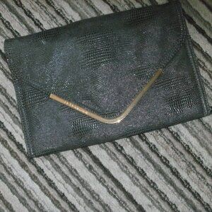 Gunmetal Gray Faux Crocodile Clutch Envelope Purse Gold Metal Magnetic Closure